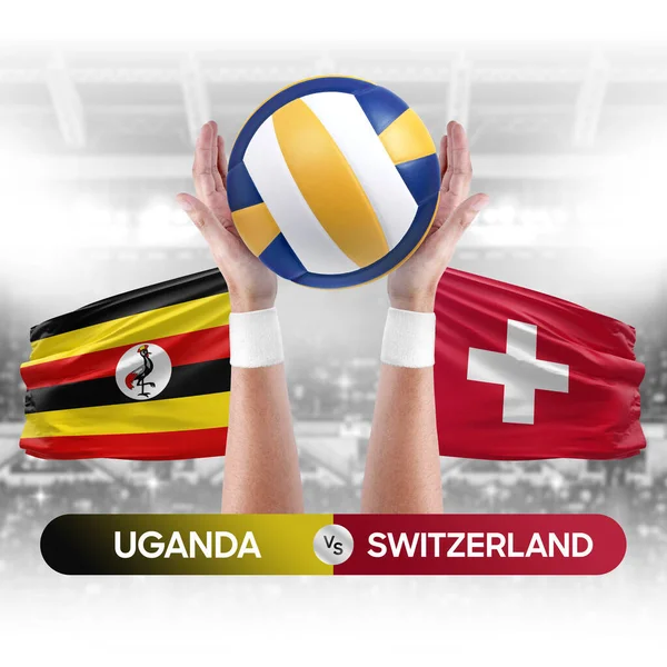Uganda vs Switzerland national teams volleyball volley ball match competition concept.
