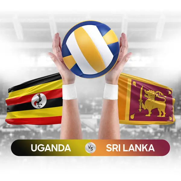 Uganda, Sri Lanka milli takımlarına karşı voleybol voleybol topu yarışması konsepti.