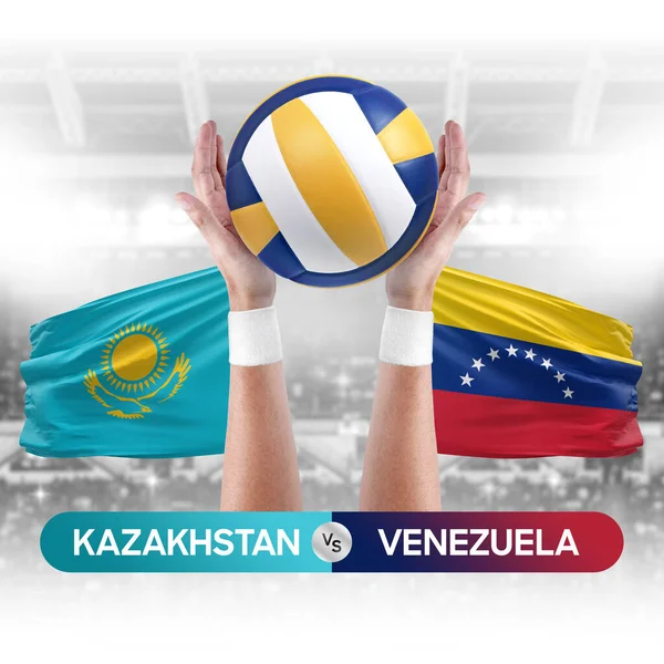 Kazakistan, Venezuela milli takımlarına karşı voleybol voleybol maçı konsepti.