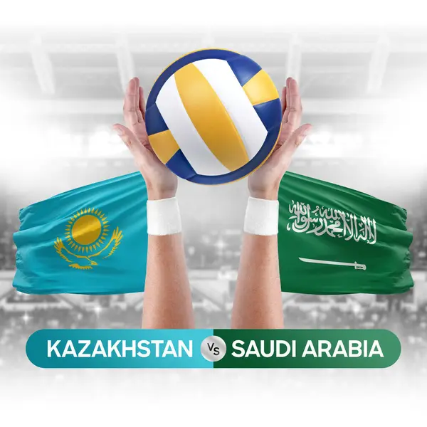 Kazakhstan vs Saudi Arabia national teams volleyball volley ball match competition concept.