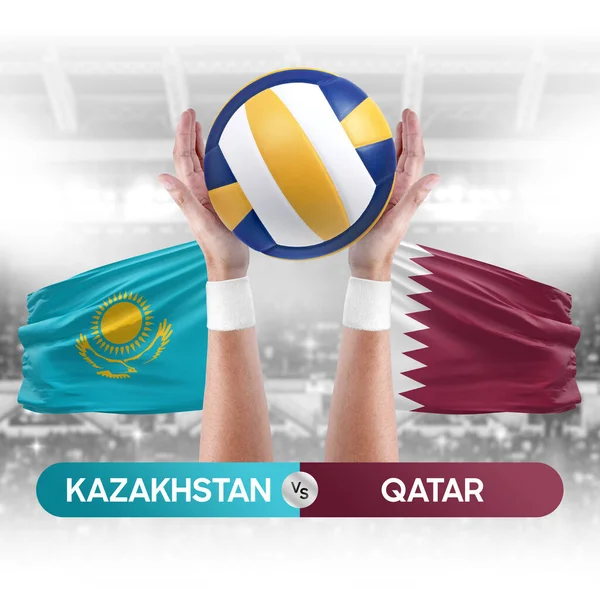 Kazakistan Katar milli takımlarına karşı voleybol voleybol topu yarışma konsepti.