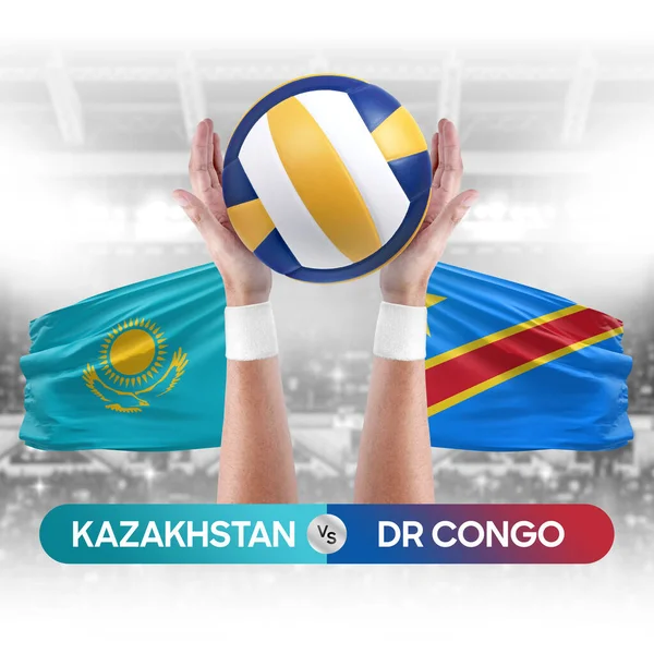 Kazakhstan vs Dr Congo national teams volleyball volley ball match competition concept.