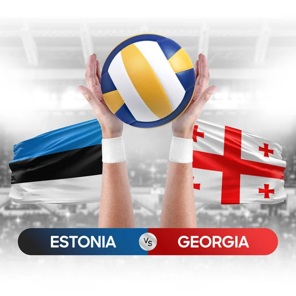 Estonia vs Georgia national teams volleyball volley ball match competition concept.