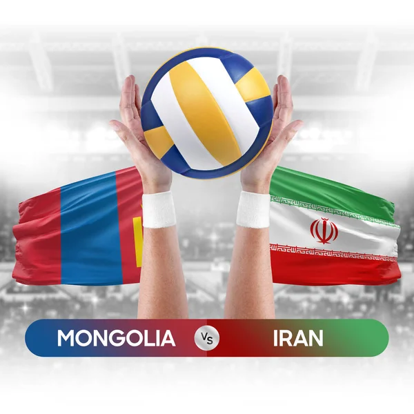 Mongolia vs Iran national teams volleyball volley ball match competition concept.