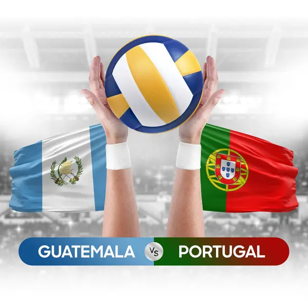 Guatemala vs Portugal national teams volleyball volley ball match competition concept.