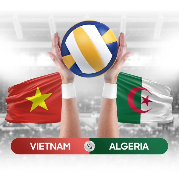 Vietnam vs Algeria national teams volleyball volley ball match competition concept.