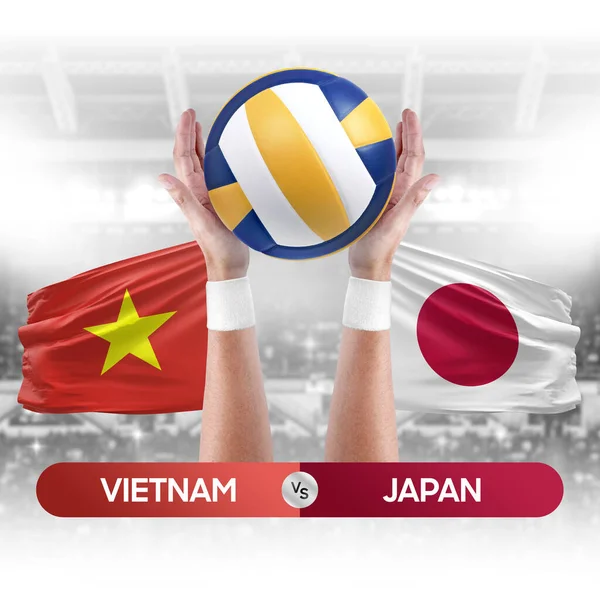 Vietnam vs Japan national teams volleyball volley ball match competition concept.