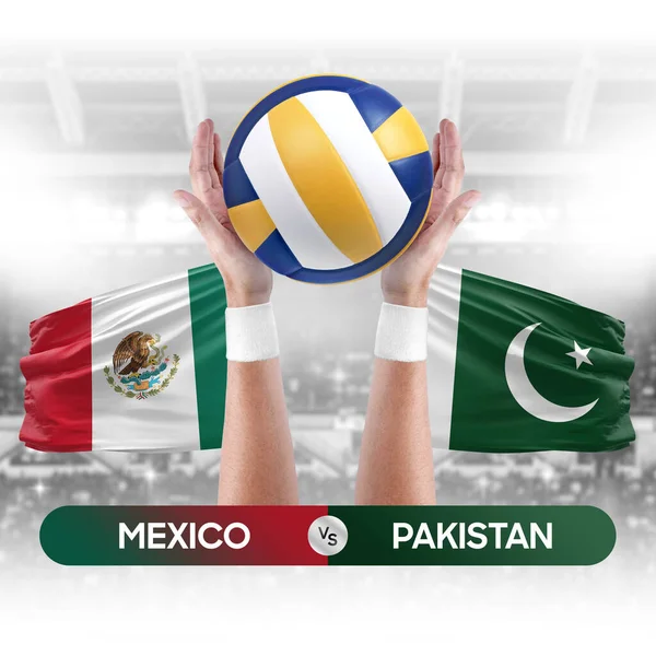 Mexico vs Pakistan national teams volleyball volley ball match competition concept.