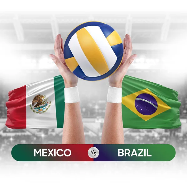 Mexico vs Brazil national teams volleyball volley ball match competition concept.