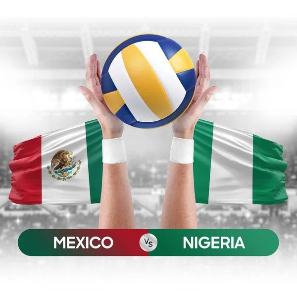 Mexico vs Nigeria national teams volleyball volley ball match competition concept.