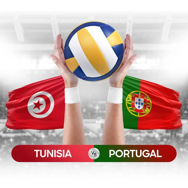 突尼斯对葡萄牙国家足球队排球比赛概念 — 图库照片