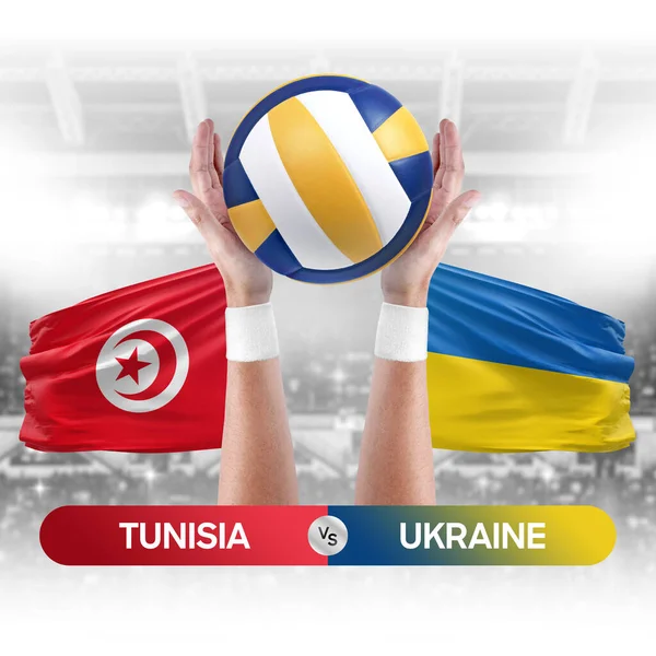 Tunus, Ukrayna milli takımlarına karşı voleybol voleybol topu yarışma konsepti.