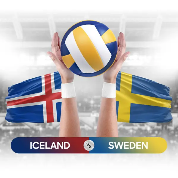 Iceland vs Sweden national teams volleyball volley ball match competition concept.