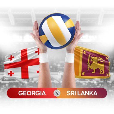 Gürcistan, Sri Lanka milli takımlarına karşı voleybol voleybol topu yarışma konsepti.