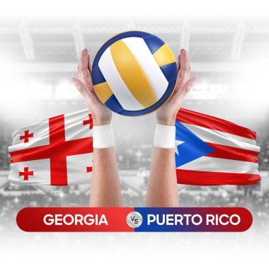 Georgia, Porto Riko milli takımlarına karşı voleybol voleybol maçı yarışması konsepti.
