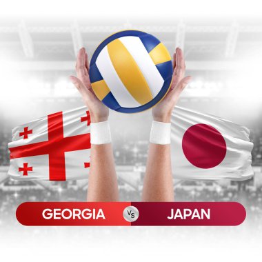 Gürcistan, Japonya milli takımlarına karşı voleybol voleybol maçı konsepti.