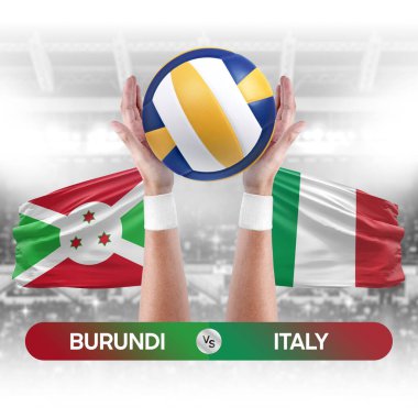 Burundi İtalya milli takımlarına karşı voleybol voleybol topu yarışma konsepti.