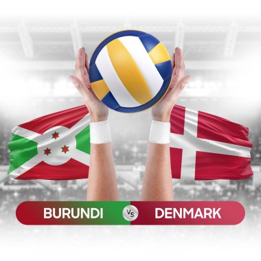 Burundi Danimarka milli takımlarına karşı voleybol voleybol topu yarışma konsepti.