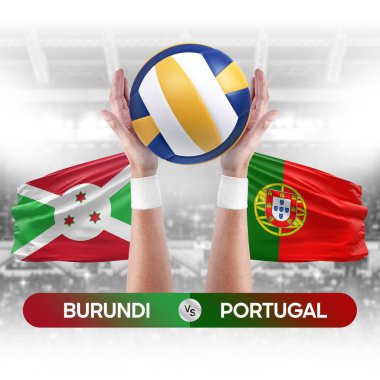 Burundi, Portekiz milli takımlarına karşı voleybol voleybol topu yarışma konsepti.