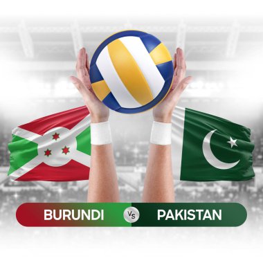 Burundi, Pakistan milli takımlarına karşı voleybol voleybol maçı konsepti.