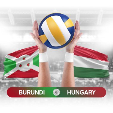 Burundi Macaristan milli takımlarına karşı voleybol voleybol topu yarışma konsepti.