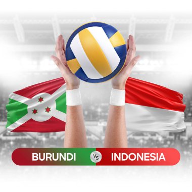 Burundi, Endonezya milli takımlarına karşı voleybol voleybol topu yarışma konsepti.