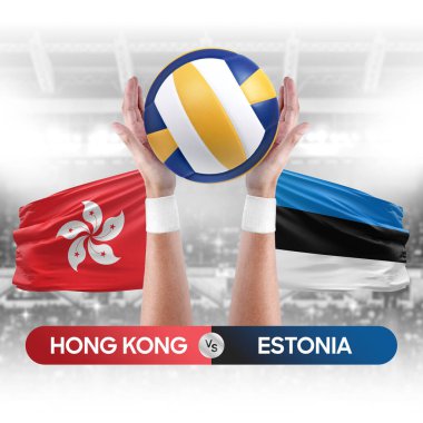 Hong Kong, Estonya milli takımlarına karşı voleybol voleybol maçı yarışması konsepti.