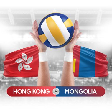 Hong Kong Moğolistan milli takımlarına karşı voleybol voleybol maçı yarışması konsepti.