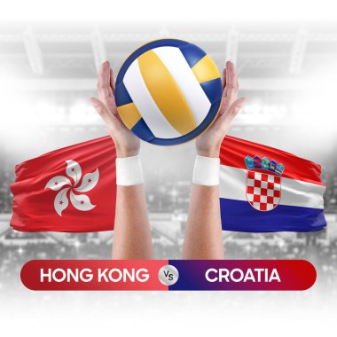 Hong Kong, Hırvatistan milli takımlarına karşı voleybol voleybol maçı konsepti.