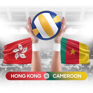 Hong Kong Kamerun milli takımlarına karşı voleybol voleybol topu yarışma konsepti.