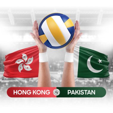 Hong Kong Pakistan milli takımlarına karşı voleybol voleybol maçı konsepti.