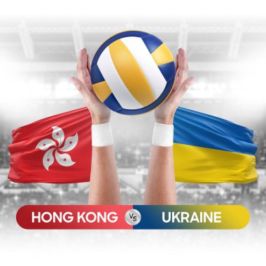 Hong Kong Ukrayna milli takımlarına karşı voleybol voleybol topu yarışma konsepti.