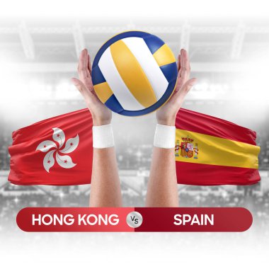 Hong Kong İspanya milli takımlarına karşı voleybol topu yarışma konsepti.