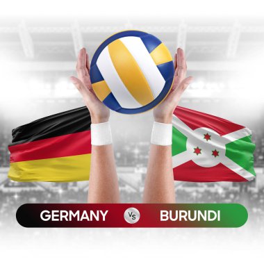 Almanya, Burundi milli takımlarına karşı voleybol voleybol maçı konsepti.