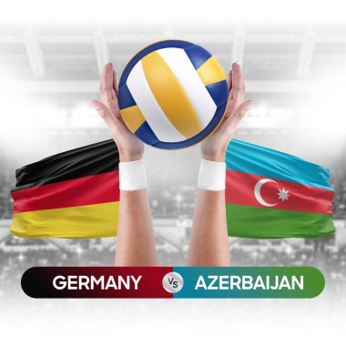 Almanya, Azerbaycan milli takımlarına karşı voleybol voleybol topu yarışma konsepti.