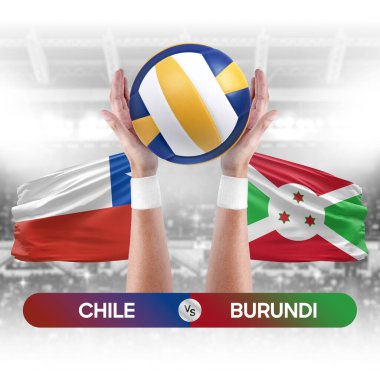 Şili, Burundi milli takımlarına karşı voleybol voleybol topu yarışma konsepti.