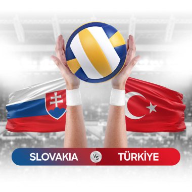 Slovakya, Türkiye milli takımlarına karşı voleybol voleybol maçı konsepti.