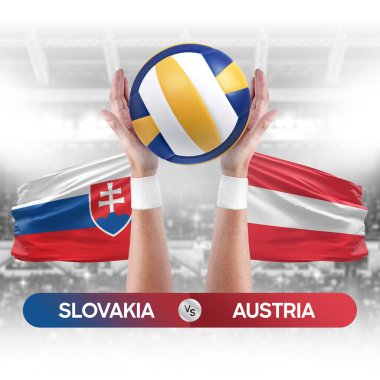 Slovakya Avusturya milli takımlarına karşı voleybol voleybol topu yarışma konsepti.