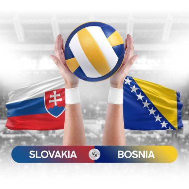 Slovakya, Bosna milli takımlarına karşı voleybol voleybol maçı konsepti.