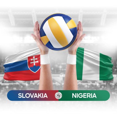 Slovakya, Nijerya milli takımlarına karşı voleybol voleybol topu yarışma konsepti.