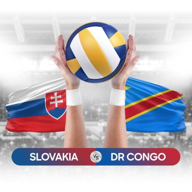 Slovakya, Dr Kongo milli takımlarına karşı voleybol voleybol maçı konsepti.