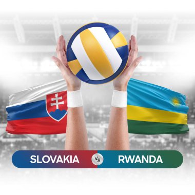 Slovakya, Ruanda milli takımlarına karşı voleybol voleybol topu yarışma konsepti.