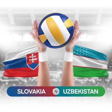 Slovakya Özbekistan milli takımlarına karşı voleybol voleybol topu yarışma konsepti.