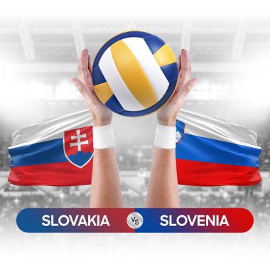 Slovakya Slovenya milli takımlarına karşı voleybol voleybol topu yarışma konsepti.