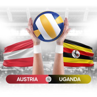 Avusturya, Uganda milli takımlarına karşı voleybol voleybol maçı konsepti.