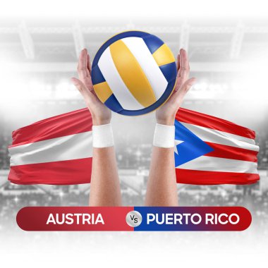 Avusturya, Porto Riko milli takımlarına karşı voleybol voleybol topu yarışma konsepti.