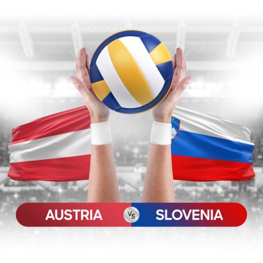 Avusturya Slovenya milli takımlarına karşı voleybol voleybol maçı konsepti.