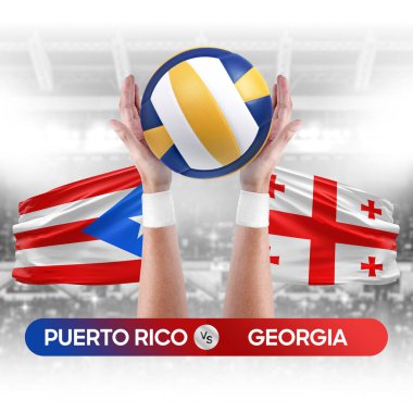 Porto Riko, Gürcistan milli takımlarına karşı voleybol voleybol topu yarışma konsepti.