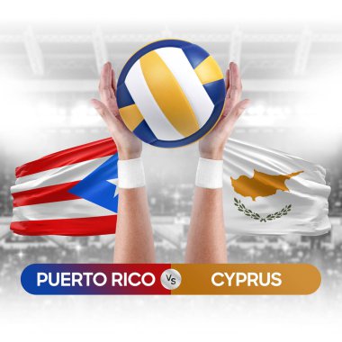 Porto Riko, Kıbrıs Rum Kesimi milli takımlarına karşı voleybol voleybol topu yarışma konsepti.
