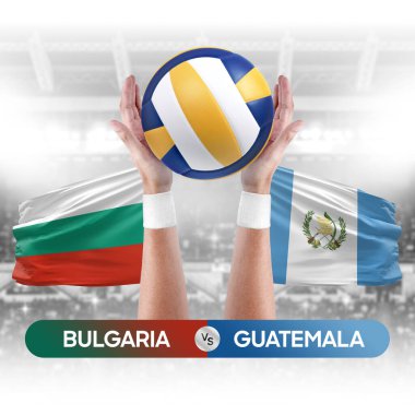 Bulgaristan Guatemala milli takımlarına karşı voleybol voleybol topu yarışma konsepti.